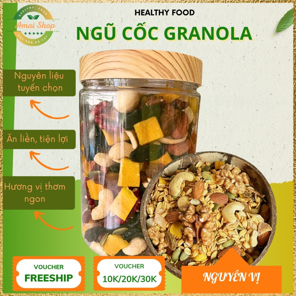 🥣 NGŨ CỐC GRANOLA SIÊU HẠT AMAISHOP – NGUYÊN VỊ TỰ NHIÊN - ĂN NGON KHÔNG LO BÉO, THỰC PHẨM HEALTHY