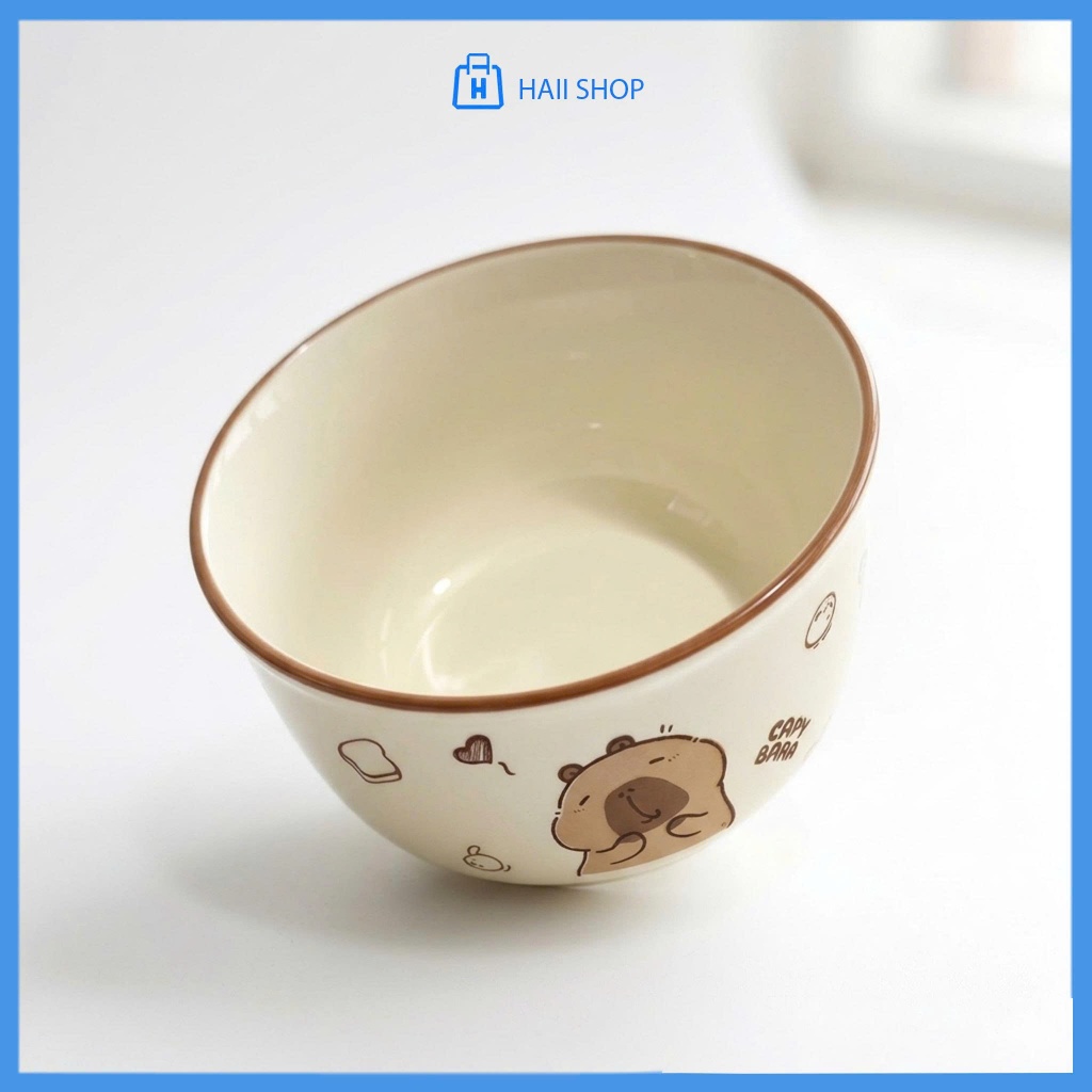 Bát Ăn Cơm Họa Tiết Capybara Siêu Dễ Thương - Chén Sứ Cao Cấp, Bền Đẹp, Kích Thước 11x6.5cm