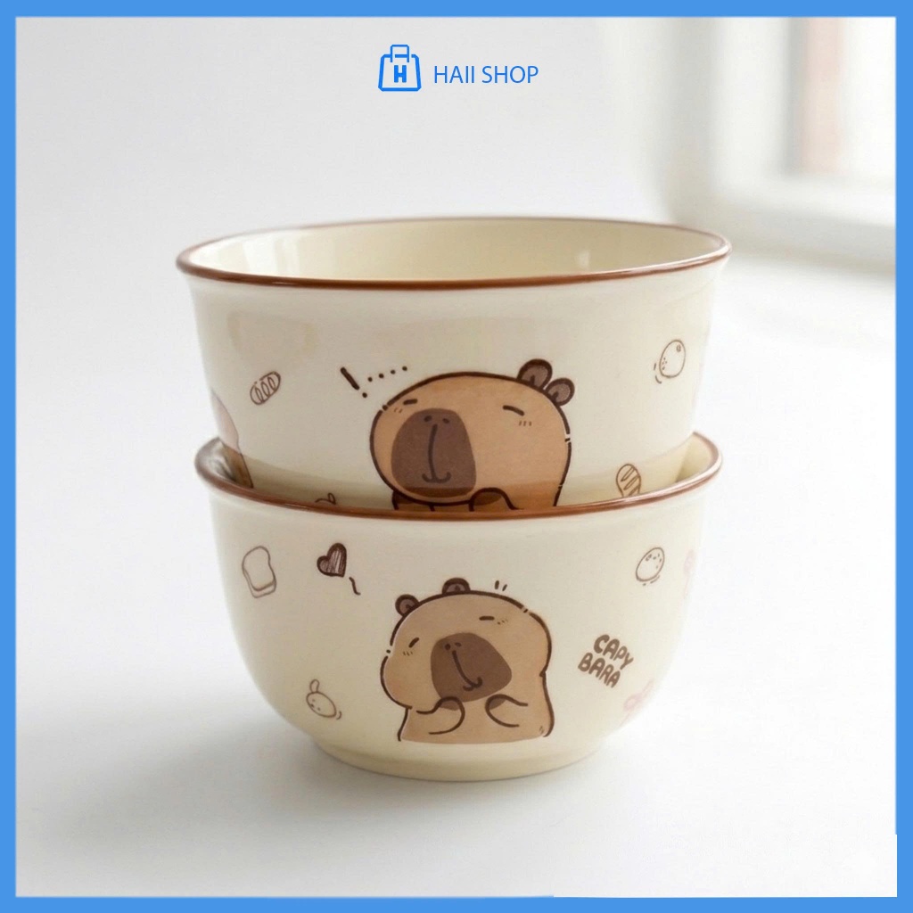 Bát Ăn Cơm Họa Tiết Capybara Siêu Dễ Thương - Chén Sứ Cao Cấp, Bền Đẹp, Kích Thước 11x6.5cm