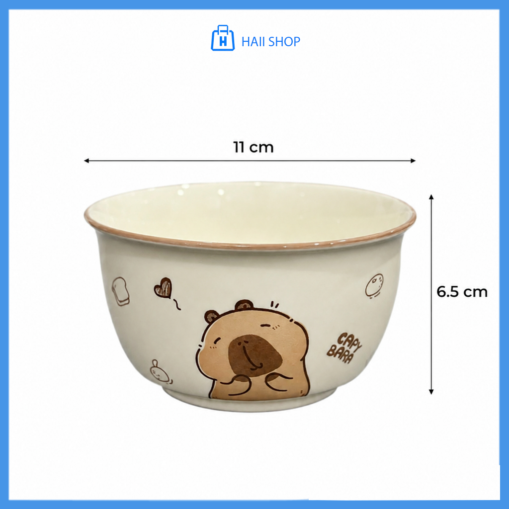Bát Ăn Cơm Họa Tiết Capybara Siêu Dễ Thương - Chén Sứ Cao Cấp, Bền Đẹp, Kích Thước 11x6.5cm