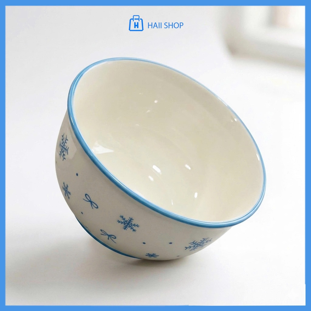 Bát Sứ Họa Tiết Bông Tuyết Xanh Cực Xinh – Chén Ăn Cơm Cao Cấp 11x6.5cm, Chịu Nhiệt Tốt, Bền Đẹp