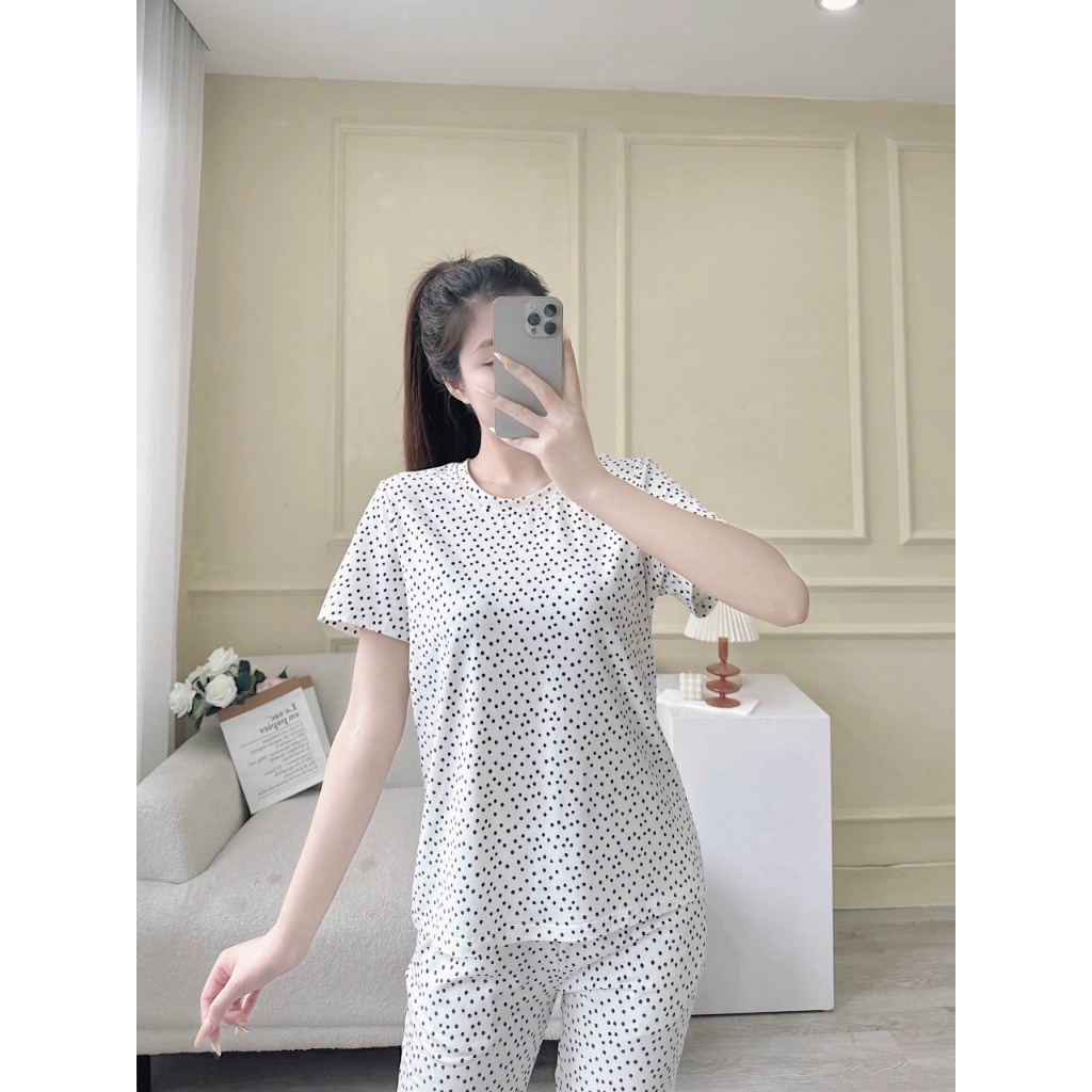 Bộ Đồ Nữ Họa Tiết OHANLY – Bộ Mặc Nhà Nữ Cotton 4 Chiều Co Giãn Thoáng Mát Form Rộng