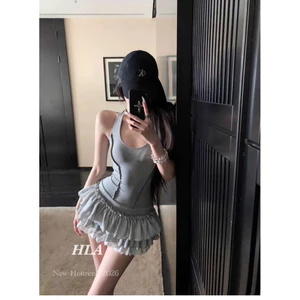 Đầm thun cổ yếm chân bèo tầng ren kèm quần