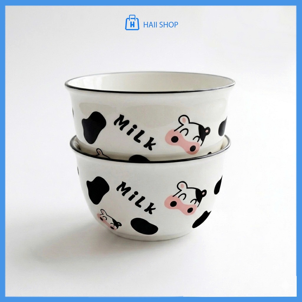 Bát Sứ Họa Tiết Con Bò Sữa Siêu Dễ Thương – Chén Ăn Cao Cấp 11x6.5cm, Chịu Nhiệt Tốt, Bền Đẹp