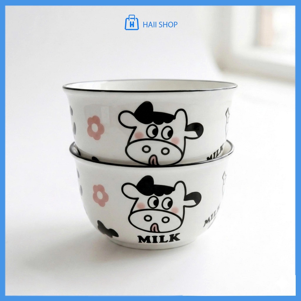 Bát Sứ Họa Tiết Con Bò Sữa Siêu Dễ Thương – Chén Ăn Cao Cấp 11x6.5cm, Chịu Nhiệt Tốt, Bền Đẹp