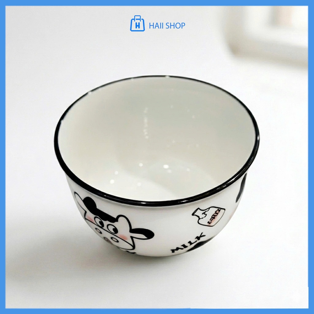 Bát Sứ Họa Tiết Con Bò Sữa Siêu Dễ Thương – Chén Ăn Cao Cấp 11x6.5cm, Chịu Nhiệt Tốt, Bền Đẹp