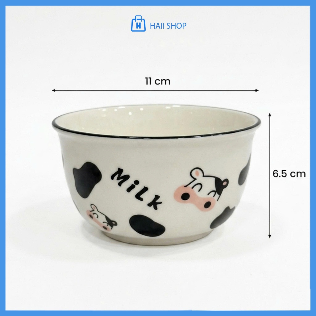 Bát Sứ Họa Tiết Con Bò Sữa Siêu Dễ Thương – Chén Ăn Cao Cấp 11x6.5cm, Chịu Nhiệt Tốt, Bền Đẹp