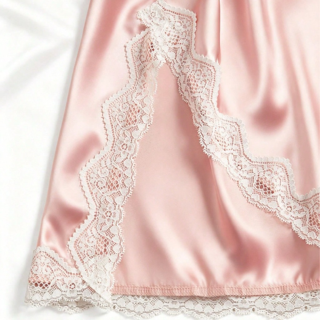 Váy Ngủ Lụa Satin Hai Dây Phối Ren Xẻ Tà Quyến Rũ