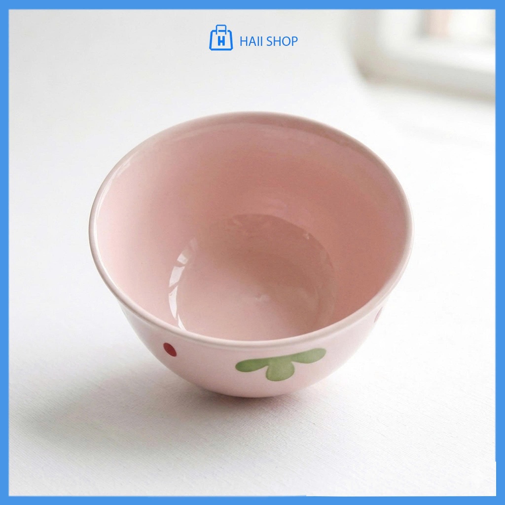 Bát Sứ Cao Cấp 11x6.5cm – Chén Ăn Cơm Họa Tiết Dâu Tây Cực Xinh, Chịu Nhiệt Tốt, Bền Đẹp