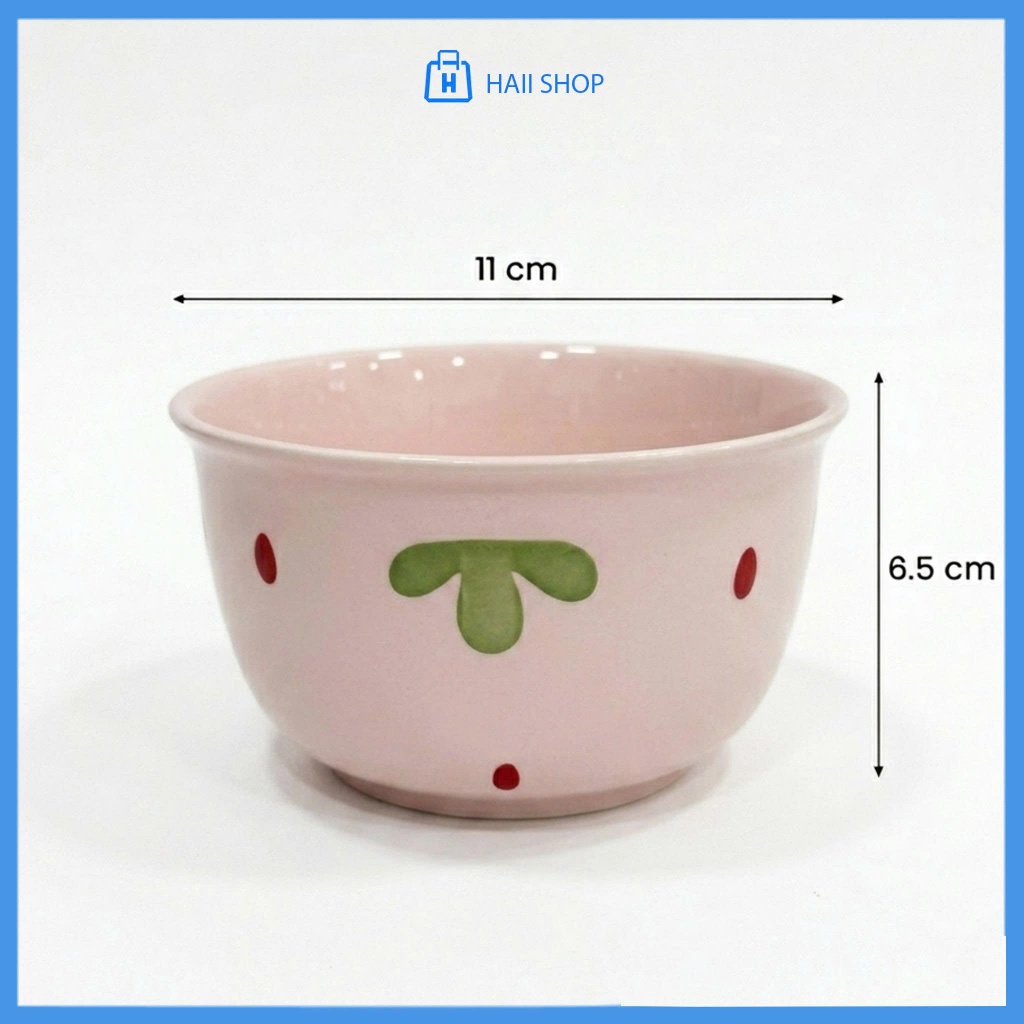 Bát Sứ Cao Cấp 11x6.5cm – Chén Ăn Cơm Họa Tiết Dâu Tây Cực Xinh, Chịu Nhiệt Tốt, Bền Đẹp