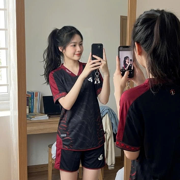 Bộ quần áo bóng đá Xoáy Đen Đỏ in tên số theo yêu cầu-Áo bóng đá,đồ đá banh chất liệu thun, mè