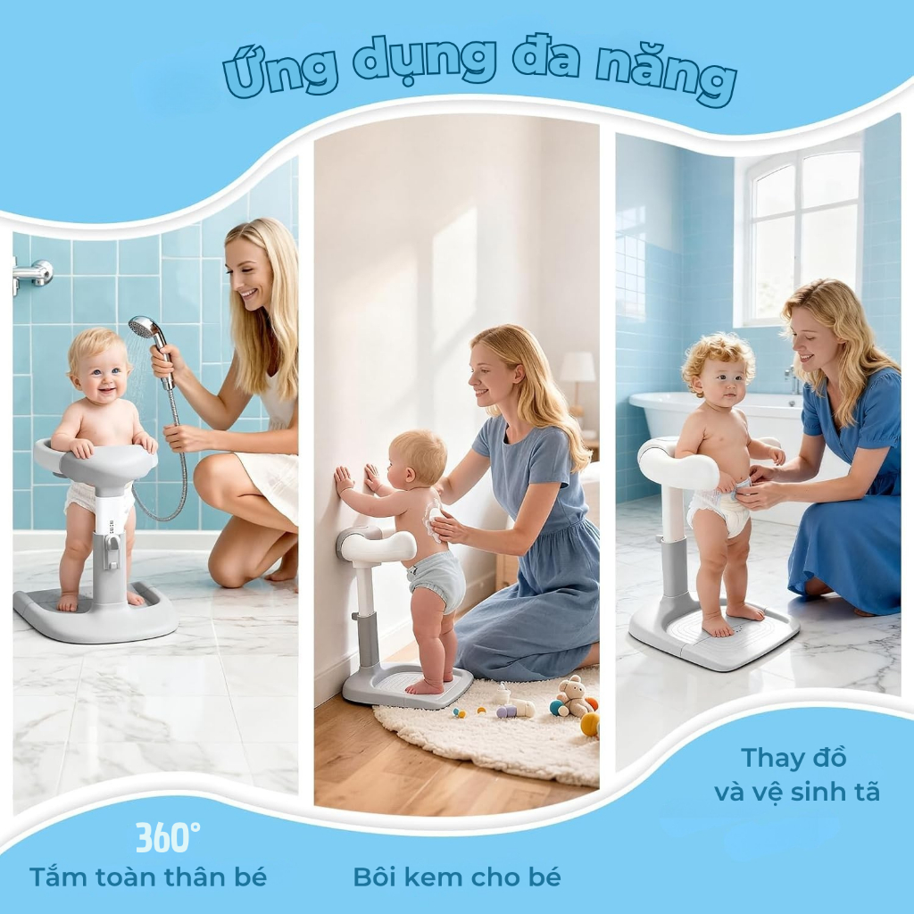 Ghế Tắm Gội Cho Bé BBKids, Có Tay Vịn, Điều Chỉnh Độ Cao, Hỗ Trợ Thay Tã, Chống Trượt - BB010