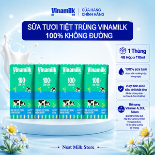 Sữa Tươi Tiệt Trùng Vinamilk Không đường loại 110ml,180ml - Thùng 48 Hộp