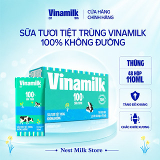 Sữa Tươi Tiệt Trùng Vinamilk Không đường loại 110ml,180ml - Thùng 48 Hộp