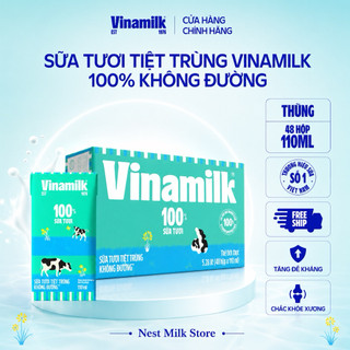 Sữa Tươi Tiệt Trùng Vinamilk Không đường loại 110ml,180ml - Thùng 48 Hộp