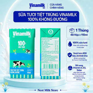 Sữa Tươi Tiệt Trùng Vinamilk Không đường loại 110ml,180ml - Thùng 48 Hộp