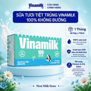 Sữa Tươi Tiệt Trùng Vinamilk Không đường loại 110ml,180ml - Thùng 48 Hộp