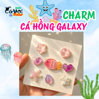 Set Charm Cá Hồng Galaxy ✨🐟 Charm Cá Mini Mix Sao Biển, Trái Tim Và Vỏ Sò Lấp Lánh Tone Hồng Pastel Gắn Dép Cute 🌸💖