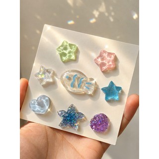 Set Charm Cá Hồng Galaxy ✨🐟 Charm Cá Mini Mix Sao Biển, Trái Tim Và Vỏ Sò Lấp Lánh Tone Hồng Pastel Gắn Dép Cute 🌸💖