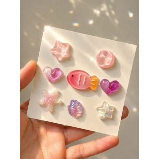 Set Charm Cá Hồng Galaxy ✨🐟 Charm Cá Mini Mix Sao Biển, Trái Tim Và Vỏ Sò Lấp Lánh Tone Hồng Pastel Gắn Dép Cute 🌸💖