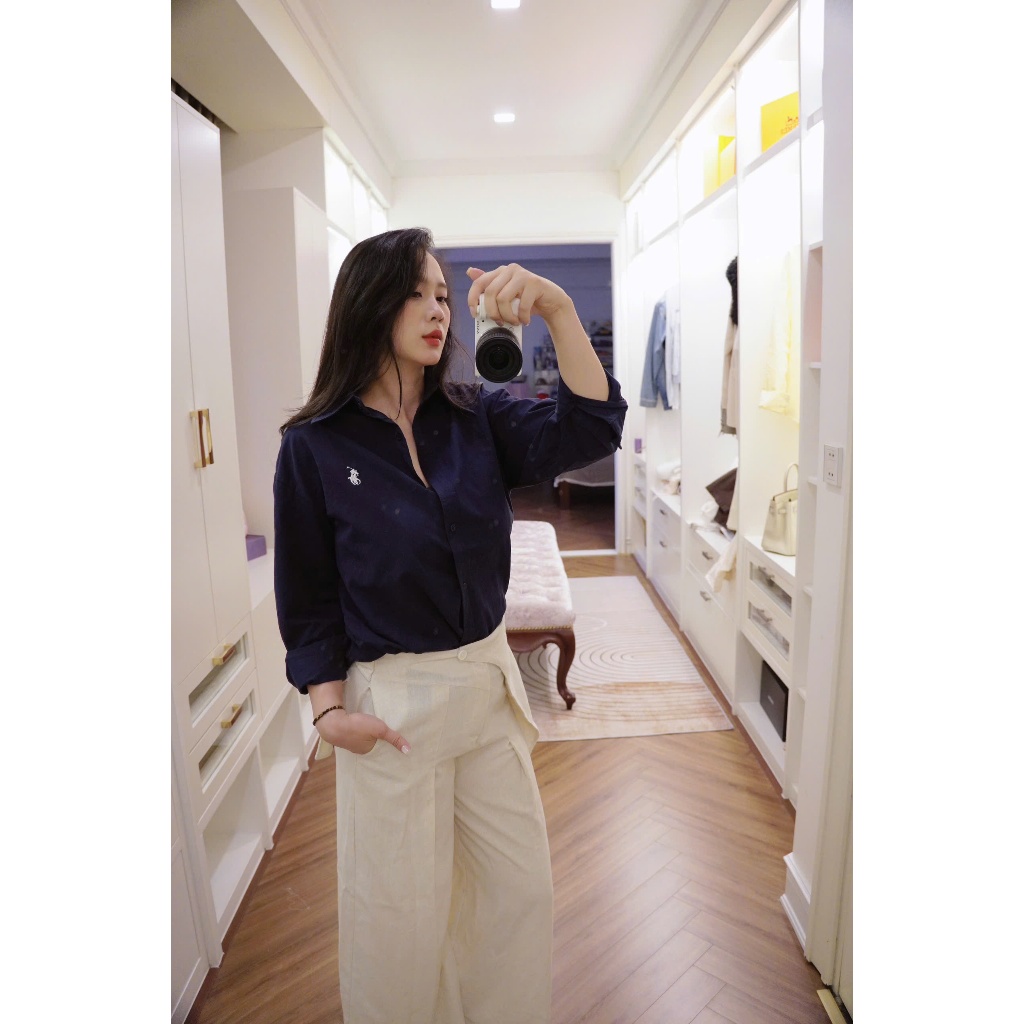 ÁO SƠ MI TAY DÀI THÊU NGỰA FREESIZE Form Rộng Basic Hàn Quốc thanh lịch, Dễ Phối Đi Làm Đi Chơi - HuyenChang Boutique