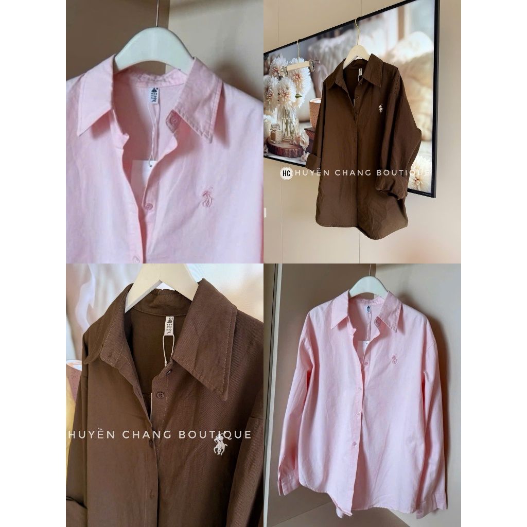 ÁO SƠ MI TAY DÀI THÊU NGỰA FREESIZE Form Rộng Basic Hàn Quốc thanh lịch, Dễ Phối Đi Làm Đi Chơi - HuyenChang Boutique