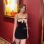 MIU.STUDIO • Đầm hai dây đen ôm body phối nơ be sang chảnh ,Váy dự tiệc dáng ngắn phối nơ cao cấp ,Đầm xinh,Váy tiểu thư