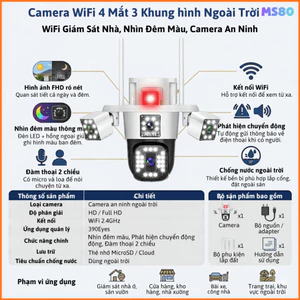 Camera WIFI NEW 2026 ngoài trời 4 mắt (3 mắt xoay được) 3 màn hình tích hợp 54 LED siêu nét