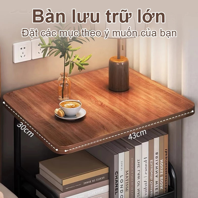 Kệ Xe Đẩy 3 Tầng Khay Nhựa PP, Mặt Gỗ Màu Đen Có Bánh Xe Kệ Đựng Đồ Đa Năng Tiện Lợi Gọn Gàng