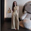 Set bộ đũi nữ màu be cao cấp , Set bộ áo sát nách vạt chéo mix quần suông style tiểu thư thanh lịch mặc đi chơi, du lịch