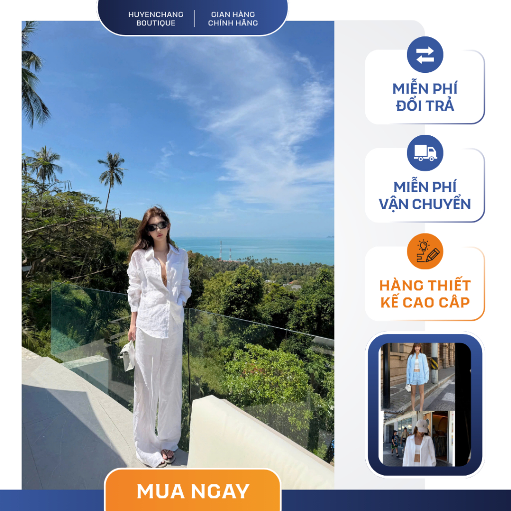 Set Linen Nữ Cao Cấp Áo Sơ Mi Quần Suông Dài/ngắn Phong Cách Resort Đi Biển Sang Chảnh - HuyenChang Boutique