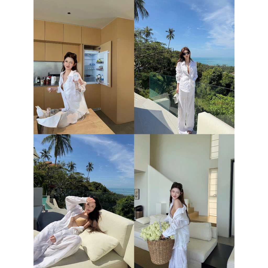 Set Linen Nữ Cao Cấp Áo Sơ Mi Quần Suông Dài/ngắn Phong Cách Resort Đi Biển Sang Chảnh - HuyenChang Boutique