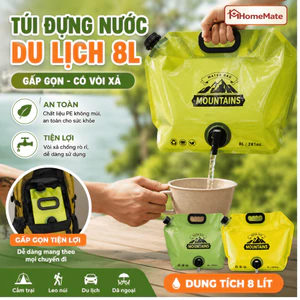 Túi Đựng Nước Du Lịch 8L Gấp Gọn Có Vòi Xả HomeMate, Bình Nước Camping Dã Ngoại Picnic Có Tay Cầm
