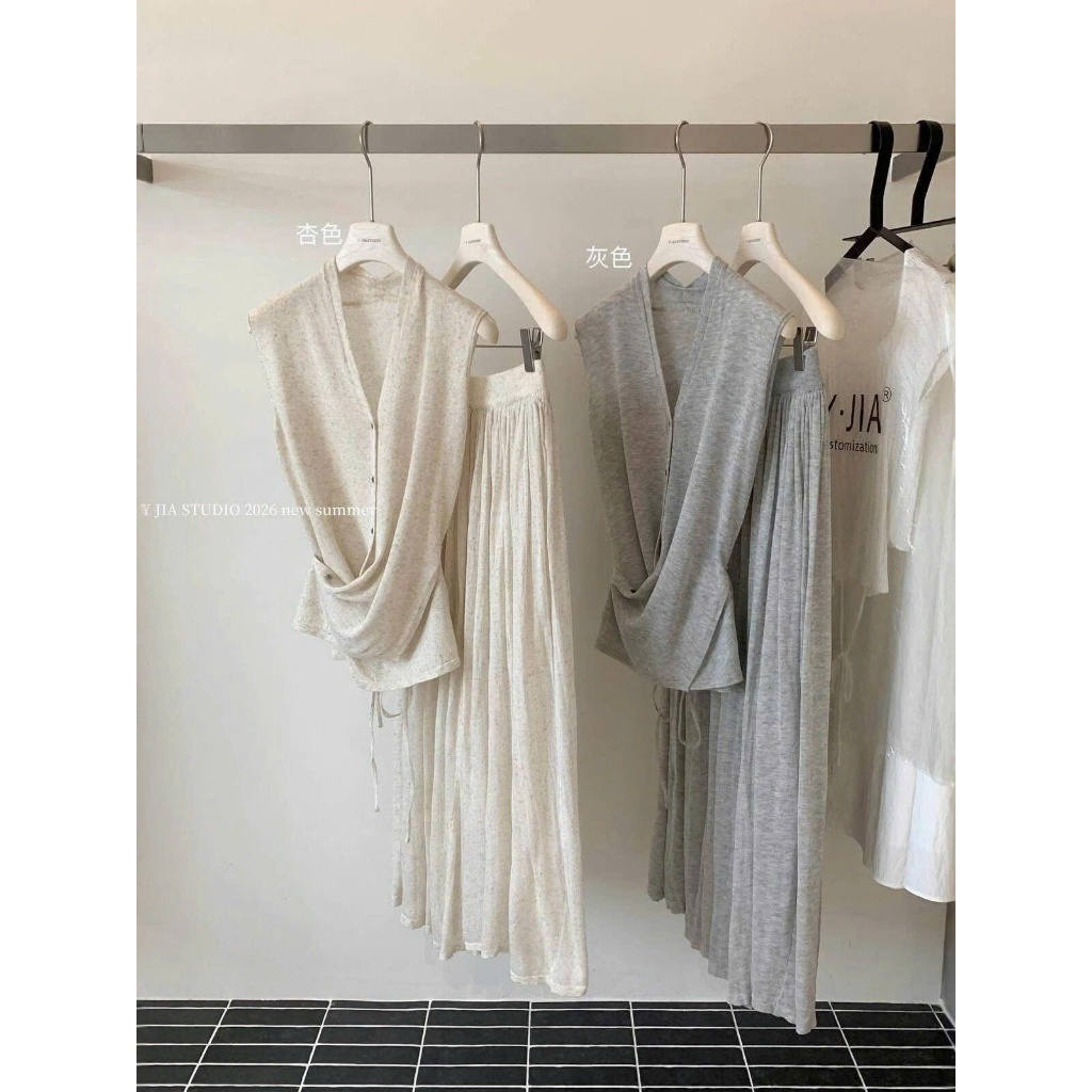 SET VÁY LEN GÂN NỮ FREESIZE Cao Cấp Áo Wrap Eo Chân Váy Dài Xếp Ly Phong Cách Hàn Quốc Thanh Lịch - HuyenChang Boutique