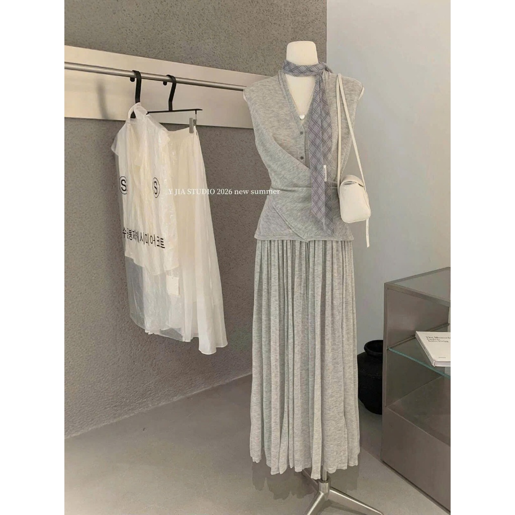 SET VÁY LEN GÂN NỮ FREESIZE Cao Cấp Áo Wrap Eo Chân Váy Dài Xếp Ly Phong Cách Hàn Quốc Thanh Lịch - HuyenChang Boutique