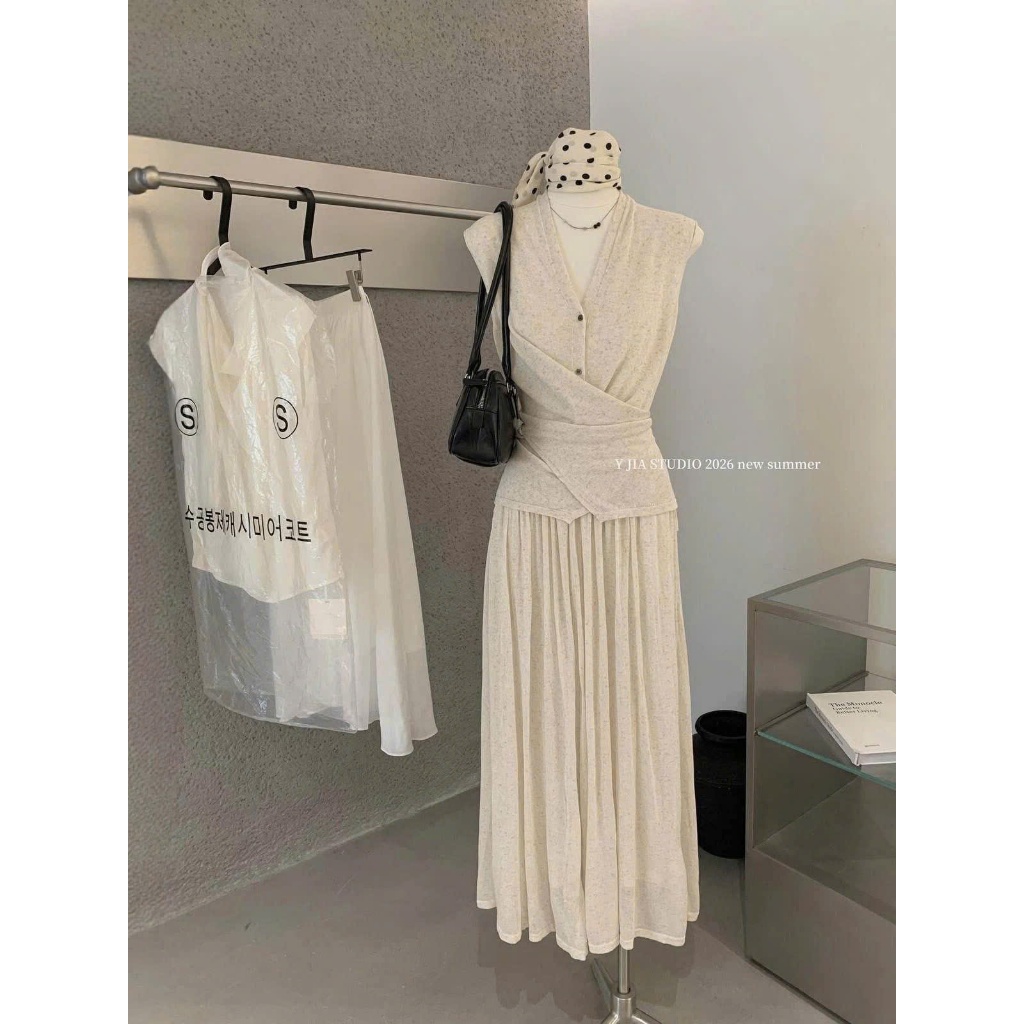 SET VÁY LEN GÂN NỮ FREESIZE Cao Cấp Áo Wrap Eo Chân Váy Dài Xếp Ly Phong Cách Hàn Quốc Thanh Lịch - HuyenChang Boutique