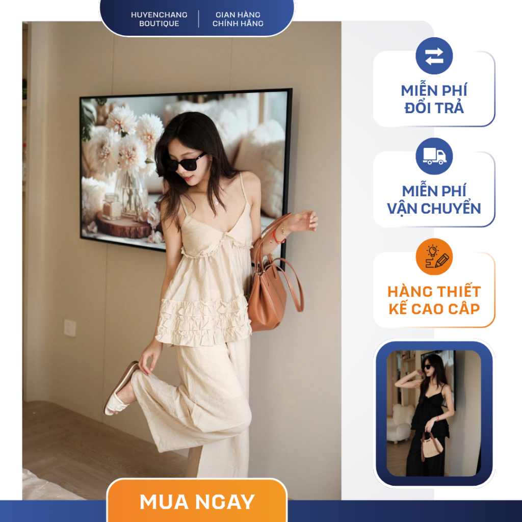 SET ÁO DÂY BÈO FREESIZE tiểu thư sang chảnh phong cách Hàn Quốc dễ phối đi chơi đi du lịch - HuyenChangBoutique