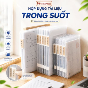 Hộp Đựng Tài Liệu A4 HomeMate Trong Suốt Có Khóa Cài, Hộp Lưu Trữ Giấy Tờ Chống Bụi Chống Ẩm Để Bàn Văn Phòng