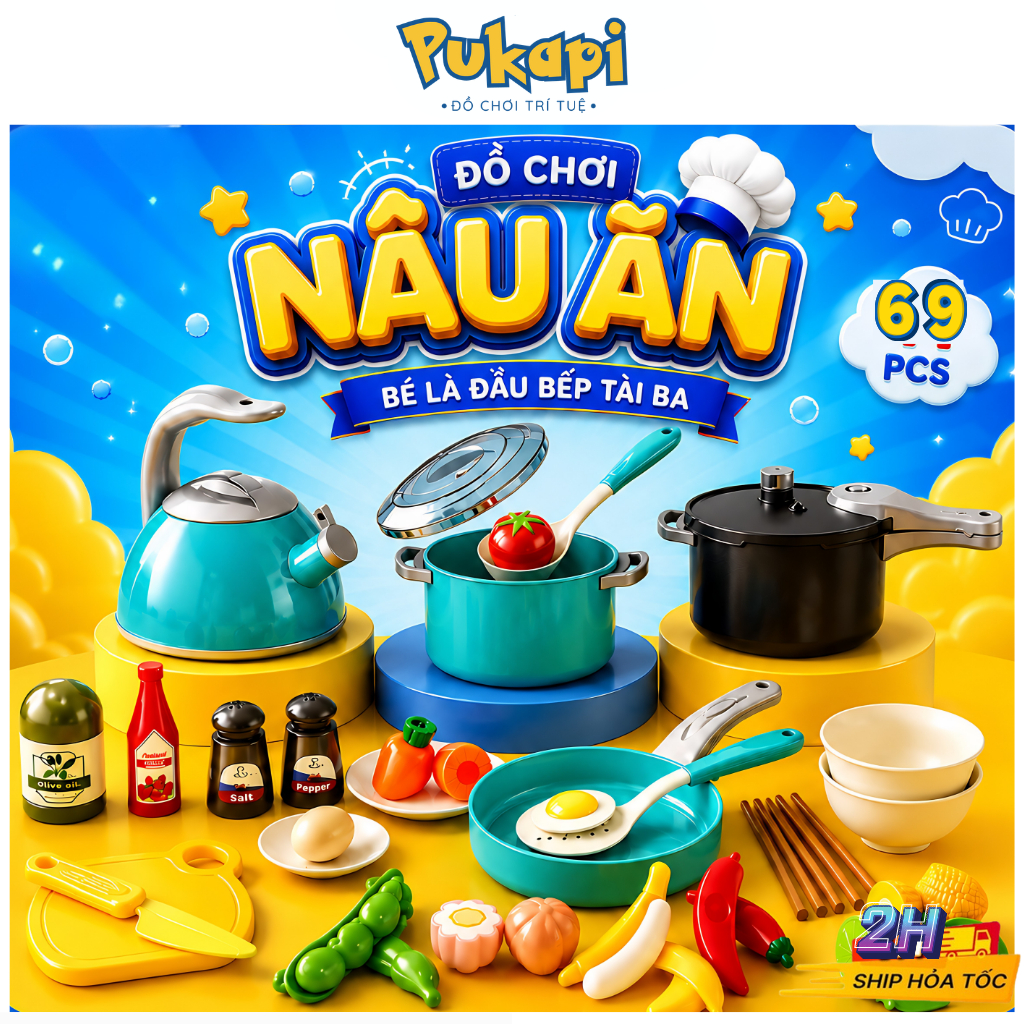Đồ Chơi Nấu Ăn Đồ Chơi Nhà Bếp Đồ Chơi 69 Chi Tiết Có Nhạc Trái Cây Bếp Thức Ăn Bếp Cho Bé Gái -Đồ Chơi PUKAPI