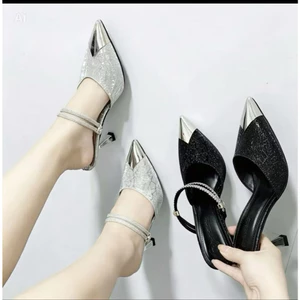 Bigsize 35-41 Giầy sục bọc mũi mạ vàng chất da kim tuyến ánh kim mềm êm hậu dây đá gót cao 5p 7p 9p mã B17