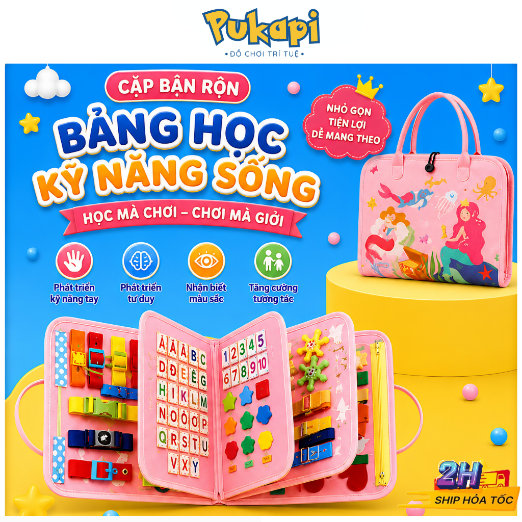Bảng Bận Rộn Đồ Chơi Montessori Cho Trẻ Đồ Chơi Giác Quan Học Tập Mầm Non Hoạt động Cặp Bận Rộn- Đồ Chơi PUKAPI