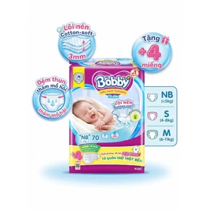 TÃ DÁN BOBBY SIÊU KHÔ THOÁNG NEWBORN XS70 (DƯỚI 5KG) - CÔNG NGHỆ LÕI NÉN SIÊU MỎNG