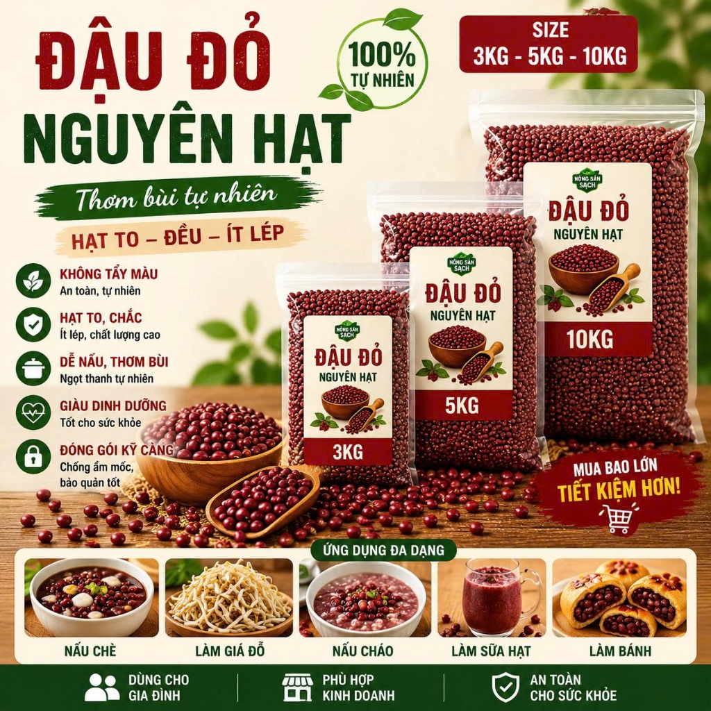 [Sỉ] Đậu Đỏ Dùng Gia Đình / Quán – Hạt Đẹp Ít Lép – Nấu Chè, Làm Bánh, Nấu Ăn