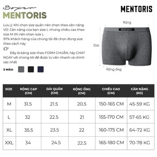COMBO 3 Quần Lót Nam MENTORIS, Quần Sịp Đùi Cotton Mềm Mại, Thoáng Khí, Kháng Khuẩn CB3MBX02