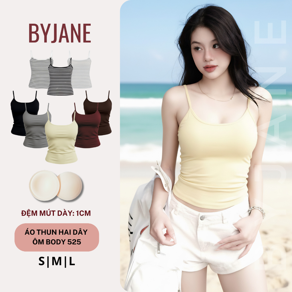 ( 39kg-62kg KÈM MÚT) Áo Hai Dây Bản Nhỏ Phong Cách Cá Tính Co Dãn 4 Chiều BYJANE-525