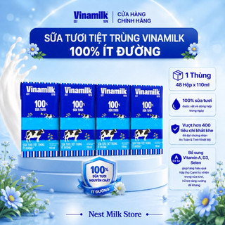 Sữa Tươi Tiệt Trùng Vinamilk Ít Đường 110ml/ 180ml - Thùng 48 Hộp