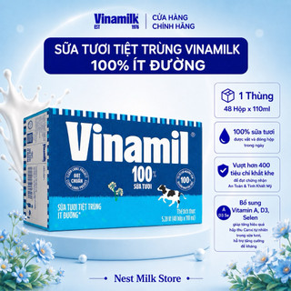 Sữa Tươi Tiệt Trùng Vinamilk Ít Đường 110ml/ 180ml - Thùng 48 Hộp