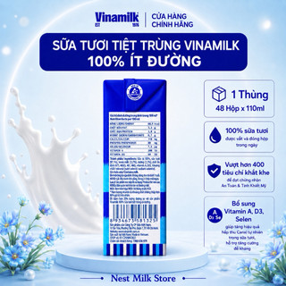 Sữa Tươi Tiệt Trùng Vinamilk Ít Đường 110ml/ 180ml - Thùng 48 Hộp