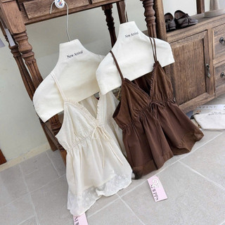 •𝙆𝙞𝙣𝙜𝙨𝙝𝙤𝙥𝙗𝙚𝙖𝙪𝙩𝙮•Áo Thô Peplum Hai Dây Cổ Bèo QC