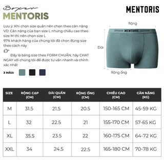 COMBO 3 Quần Sịp Đùi Nam MENTORIS Vải Bamboo Kháng Khuẩn, Thoáng Khí, Mềm Mịn Thoải Mái CB3MBX03
